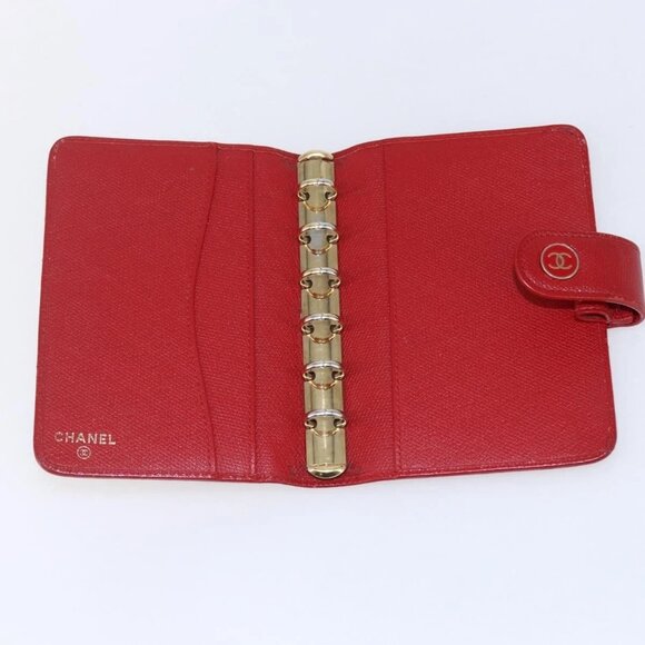 CHANEL COCO Mark Day Planner Cover Leather Red Gold CC Auth - Picture 7 of 16
